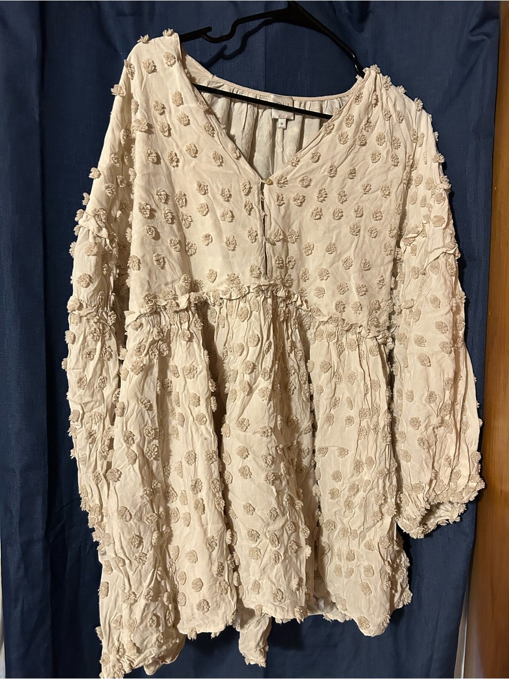 Light Cream Textured Puff-Sleeve Womens Dress